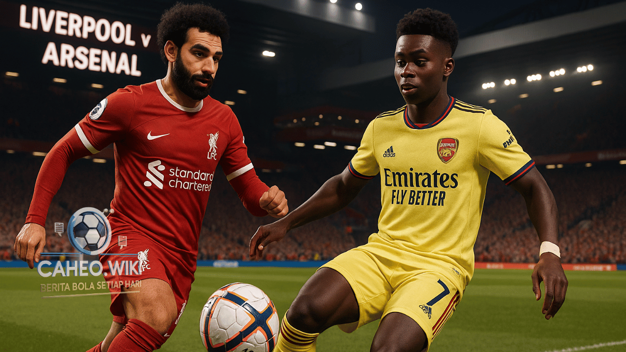 Mohamed Salah dan Bukayo Saka bertarung memperebutkan bola dalam laga panas Liverpool vs Arsenal di Anfield