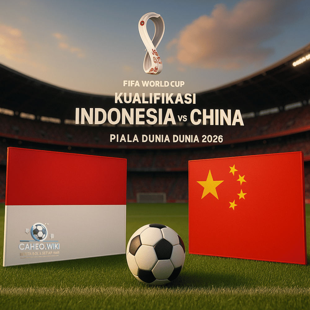 Bendera Indonesia dan China di stadion menjelang laga kualifikasi Piala Dunia 2026
