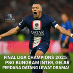Kylian Mbappé rayakan gol untuk PSG dalam Final Liga Champions 2025 melawan Inter Milan