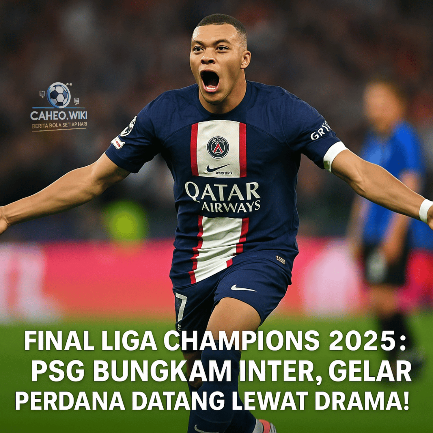Kylian Mbappé rayakan gol untuk PSG dalam Final Liga Champions 2025 melawan Inter Milan